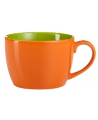 Perk up with Brazil cappuccino mugs from BIA. The simple two-toned design is an eye opener in itself, glazed in vivid shades of tangerine and green.