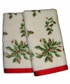 2 Christmas Lenox Holiday Fingertip Towels in Lenox Gift Box