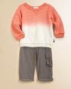 A stylish sweatshirt in a trendy ombré design plus cargo-style pants create a combination that keeps pace with your little trendsetter.CrewneckLong sleevesPulloverElastic waistbandSide flap patch pocket95% cotton/5% spandexMachine washImported
