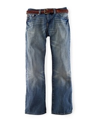 A slim-fitting jean is rendered in a lightly faded wash for a rugged timeworn character. A slim-fitting jean is rendered in a lightly faded wash for a rugged timeworn character.