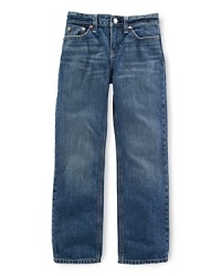 A denim slim fit jean is perfect for back-to-school cool in a classic wash. A denim slim fit jean is perfect for back-to-school cool in a classic wash.