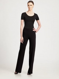 The perfect layering piece, in slim-fitting stretch jersey.ScoopneckShort sleeves95% viscose/5% elastaneDry cleanMade in Italy of imported fabricModel shown is 5'11 (180cm) wearing US size 4. The perfect layering piece, in slim-fitting stretch jersey.ScoopneckShort sleeves95% viscose/5% elastaneDry cleanMade in Italy of imported fabricModel shown is 5'11 (180cm) wearing US size 4.