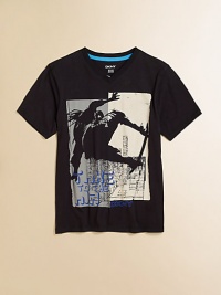 He'll catch some air in this ultra-cool, lightweight cotton tee with skateboarding print.V-neckShort sleevesPullover styleCottonMachine washImported He'll catch some air in this ultra-cool, lightweight cotton tee with skateboarding print.V-neckShort sleevesPullover styleCottonMachine washImported