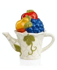 Pour a fresh cup from the fruit-filled Orchard teapot by Pfaltzgraff. With the look and feel of a basket in hardy stoneware, it's a whimsical treat for fellow tea drinkers. Pour a fresh cup from the fruit-filled Orchard teapot by Pfaltzgraff. With the look and feel of a basket in hardy stoneware, it's a whimsical treat for fellow tea drinkers.