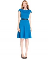 Anne Klein's A-line dress can easily be worn to the office or an event thanks to its pretty cap sleeves and crisp seamed skirt.