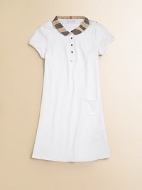 This sweet knit dress is embellished with a pleated check collar and placket.EpaulettesPeter Pan collarShort sleevesThree button placket frontFront left patch pocketA-line skirt95% cotton/5% elastaneMachine washImportedPlease note: The collar's pattern and color may vary. Number of buttons/snaps may vary depending on size ordered. This sweet knit dress is embellished with a pleated check collar and placket.EpaulettesPeter Pan collarShort sleevesThree button placket frontFront left patch pocketA-line skirt95% cotton/5% elastaneMachine washImportedPlease note: The collar's pattern and color may vary. Number of buttons/snaps may vary depending on size ordered.