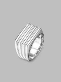 A ridged band of fine silver is finished with etched deisgns on the sides and inside of the band. From the Bedeg Collection Silver 0.52 wide Imported 