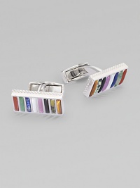 Rhodium-plated sterling silver set with semi-precious stones define these rectangular cufflinks.Rhodium-plated sterling silverAbout ½ in diam.Made in the United Kingdom