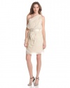 HALSTON HERITAGE Women's One Shoulder Tiered Ruffle Dress with Adjustable Belt