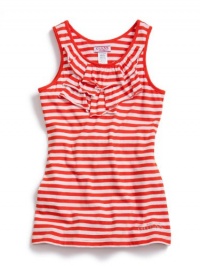 GUESS Kids Girls RUFFLE FRONT STRIPED TANK, ORANGE (10/12)