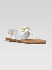 Fine, smooth Italian leather in a simple thong with a wide center strap and signature horsebit detail.Leather upperBuckle ankle strapGolden hardwareLeather sole with non-slip rubber finishMade in Italy Fine, smooth Italian leather in a simple thong with a wide center strap and signature horsebit detail.Leather upperBuckle ankle strapGolden hardwareLeather sole with non-slip rubber finishMade in Italy