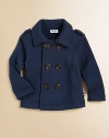 A seafaring-style coat in a classic silhouette with anchor-motif buttons.Point collarDouble-breasted button frontTab epaulettes with buttonsLong sleeves50% cotton/50% polyesterMachine washImported Please note: Number of buttons may vary depending on size ordered. 