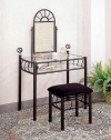 Coaster Vanity Set includes, Vanity Table, Mirror and Bench, Sunburst Design, Black Finish Metal