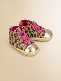Baby takes a walk on the wild side in these eye-catching, metallic-accented canvas kicks with contrasting laces and leopard print design.Slip-onCanvas upperVelvet liningPolyurethane solePadded insoleImported Baby takes a walk on the wild side in these eye-catching, metallic-accented canvas kicks with contrasting laces and leopard print design.Slip-onCanvas upperVelvet liningPolyurethane solePadded insoleImported
