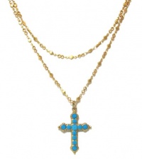 Catherine Popesco 14K Gold Plated Double Chain Cross Pendant Necklace with Turquoise Swarovski Crystals Catherine Popesco 14K Gold Plated Double Chain Cross Pendant Necklace with Turquoise Swarovski Crystals