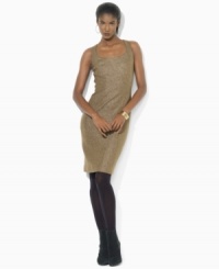 Lauren Ralph Lauren's classic sheath-dress silhouette is updated for the season in metallic wool tweed. Lauren Ralph Lauren's classic sheath-dress silhouette is updated for the season in metallic wool tweed.