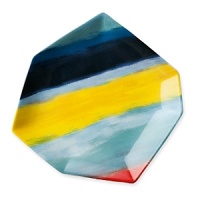 Sunny brushstrokes wrap these dessert plates in DVF fashion. The unique geometric shape sets the stage for creating cheerful table display. Sunny brushstrokes wrap these dessert plates in DVF fashion. The unique geometric shape sets the stage for creating cheerful table display.