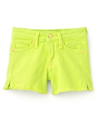 It's time to color outside the lines! This five pocket jean short is rendered in stunning neon, accented with logo-engraved hardware and frayed hem. It's time to color outside the lines! This five pocket jean short is rendered in stunning neon, accented with logo-engraved hardware and frayed hem.