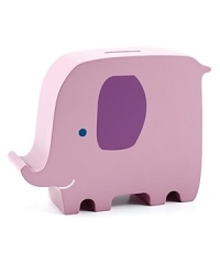 Easily perched on your little one's shelf, this fun wooden elephant bank encourages saving at an early age. Easily perched on your little one's shelf, this fun wooden elephant bank encourages saving at an early age.