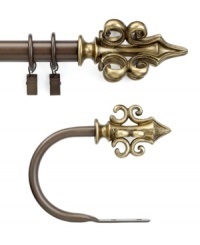 With stately appeal, the Alexis window drapery rod features a traditional Fleur-de-Lis resin finial in a beautiful antique finish and coordinates with the Alexis window hardware collection. With stately appeal, the Alexis window drapery rod features a traditional Fleur-de-Lis resin finial in a beautiful antique finish and coordinates with the Alexis window hardware collection.