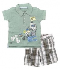 Kenneth Cole Infant Boys Mint Polo & Brown Plaid 2Pc Short Set (12M) Kenneth Cole Infant Boys Mint Polo & Brown Plaid 2Pc Short Set (12M)