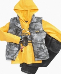 He can build up his outdoor style with this rugged and warm set from Kids Headquarters – includes a camo puffer vest, hoodie and pants. He can build up his outdoor style with this rugged and warm set from Kids Headquarters – includes a camo puffer vest, hoodie and pants.