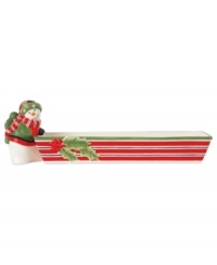 Gather family and friends around the table and admire this whimsical Fitz and Floyd cracker tray. Festive stripes and a playful snowman get everyone in the spirit. Gather family and friends around the table and admire this whimsical Fitz and Floyd cracker tray. Festive stripes and a playful snowman get everyone in the spirit.