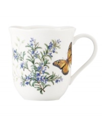 Fresh from the garden, Butterfly Meadow Herbs mugs from Lenox feature sturdy porcelain with flowering herbs and a delicately scalloped edge. Fresh from the garden, Butterfly Meadow Herbs mugs from Lenox feature sturdy porcelain with flowering herbs and a delicately scalloped edge.