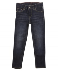 Flexible fashion. With comfy denim and a skinny fit, these denim jeggings are a fun, fashionable style for her. Flexible fashion. With comfy denim and a skinny fit, these denim jeggings are a fun, fashionable style for her.