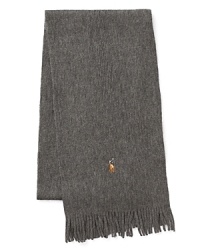 With a neutral solid hue, an embroidered Pony logo and fringed ends, this the super-soft merino wool scarf easily coordinates with cool-weather ensembles. With a neutral solid hue, an embroidered Pony logo and fringed ends, this the super-soft merino wool scarf easily coordinates with cool-weather ensembles.