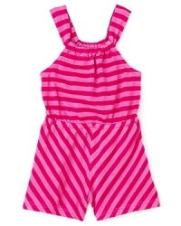 Time to lighten up her wardrobe. Sunny stripes spell F-U-N for Little Ella's sleeveless cotton romper. Time to lighten up her wardrobe. Sunny stripes spell F-U-N for Little Ella's sleeveless cotton romper.