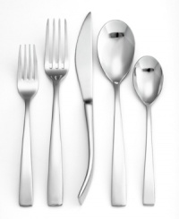 Innovative design and a bright mirror finish give the Ginkgo President flatware set a commanding presence at modern tables. Elongated silhouettes and a funky standing knife define service for 8 plus coordinating servers. Innovative design and a bright mirror finish give the Ginkgo President flatware set a commanding presence at modern tables. Elongated silhouettes and a funky standing knife define service for 8 plus coordinating servers.