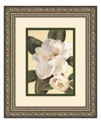In a vintage-style silver frame with scrolling vine detail, Morning Magnolia is an elegant botanical print for traditional homes. Muted pink blossoms unfurl in the morning sunlight. Display with the Afternoon Magnolia art print for a thoughtful, put-together look. In a vintage-style silver frame with scrolling vine detail, Morning Magnolia is an elegant botanical print for traditional homes. Muted pink blossoms unfurl in the morning sunlight. Display with the Afternoon Magnolia art print for a thoughtful, put-together look.