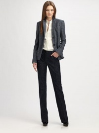 Soft denim in a rich dark wash, tailored in a slightly bootcut silhouette.Self waistband with belt loopsZip fly with button closureFive-pocket styleBack signature Punto dot patchInseam, about 3598% cotton/2% polyeurethaneDry cleanImportedModel shown is 5'9½ (176cm) wearing US size 4. Soft denim in a rich dark wash, tailored in a slightly bootcut silhouette.Self waistband with belt loopsZip fly with button closureFive-pocket styleBack signature Punto dot patchInseam, about 3598% cotton/2% polyeurethaneDry cleanImportedModel shown is 5'9½ (176cm) wearing US size 4.