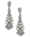 Delicate and intricate drops by 2028. These shimmering earrings are accented by glass crystal stones. Set in silver mixed metal. Approximate drop: 1-3/4 inches.