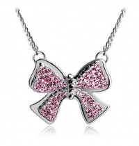 Fashionable Silver Tone Chain Pink Swarovski Crystal Bow Tie Butterfly Pendant Necklace Urban Girl Charm Fashionable Silver Tone Chain Pink Swarovski Crystal Bow Tie Butterfly Pendant Necklace Urban Girl Charm