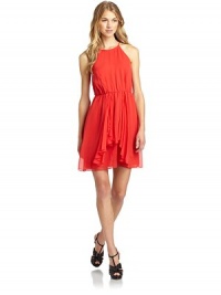 THE LOOKHigh necklineElastic waistFluttery draped chiffon at skirtRacerbackKeyhole back with hook-and-eye closureTHE FITAbout 36 from shoulder to hemTHE MATERIALSilkFully linedCARE & ORIGINDry cleanImportedModel shown is 5'10½ (179cm) wearing US size 4. THE LOOKHigh necklineElastic waistFluttery draped chiffon at skirtRacerbackKeyhole back with hook-and-eye closureTHE FITAbout 36 from shoulder to hemTHE MATERIALSilkFully linedCARE & ORIGINDry cleanImportedModel shown is 5'10½ (179cm) wearing US size 4.
