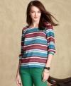 Make a statement in this striped top from Tommy Hilfiger. Prep it up with skinny colored jeans.