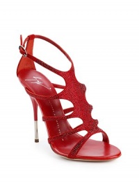 THE LOOKCutout suede upper dotted with red rhinestonesAdjustable ankle strapMetal accented stiletto heelsTHE FITCovered heel 4½ (115mm)THE MATERIALSuede upperLeather lining and soleORIGINMade in Italy THE LOOKCutout suede upper dotted with red rhinestonesAdjustable ankle strapMetal accented stiletto heelsTHE FITCovered heel 4½ (115mm)THE MATERIALSuede upperLeather lining and soleORIGINMade in Italy