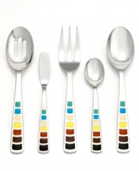 Meet your match with this clever and cheerful Fiesta hostess flatware set. Colorful panels along each handle provide ideal coordination with your favorite Fiesta dinnerware and flatware pieces. Meet your match with this clever and cheerful Fiesta hostess flatware set. Colorful panels along each handle provide ideal coordination with your favorite Fiesta dinnerware and flatware pieces.