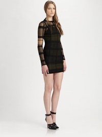 Trompe l'oeil plaid evokes the illusion of texture to this fitted silhouette with a detachable, contrasting slip and hidden back zipper. Trompe l'oeil plaid evokes the illusion of texture to this fitted silhouette with a detachable, contrasting slip and hidden back zipper.