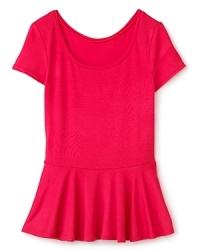 A touch of peplum ruffles at the hem updates this cap sleeve tee from Aqua. A touch of peplum ruffles at the hem updates this cap sleeve tee from Aqua.