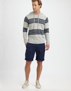 Strategic stripes add snap to this soft, slub-knit cotton sweatshirt, destined to become your favorite weekend topper.Drawstring hoodPullover stylingRaglan sleevesBanded cuffs and hemCottonMachine washImported