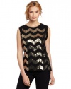 Vince Camuto Women's Sleeveless Chiffon Trim Chevron Sequin Blouse