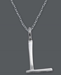 The perfect personalized gift. A polished sterling silver pendant features the letter L with a chic asymmetrical shape. Comes with a matching chain. Approximate length: 18 inches. Approximate drop: 3/4 inch. The perfect personalized gift. A polished sterling silver pendant features the letter L with a chic asymmetrical shape. Comes with a matching chain. Approximate length: 18 inches. Approximate drop: 3/4 inch.