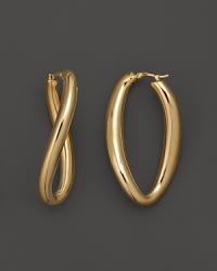 Gleaming 14K yellow gold hoop earrings are a twist on the classic, wearable style. Gleaming 14K yellow gold hoop earrings are a twist on the classic, wearable style.