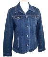 Katina Marie - Mona Lisa Casual Stretch Denim, Long Sleeve, Crystal Studded, Fitted Denim Jacket - Dark Denim