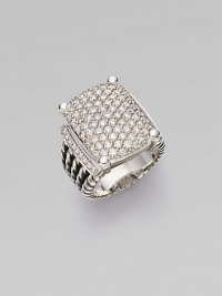 From the Wheaton Collection. Rectangular diamond pavé setting rests upon five rows of sterling cable bands.Diamond, 2.44 tcw Sterling silver Length, about 20mm Width, about 15mm Made in USA Additional Information Women's Ring Size Guide 