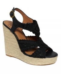 Haute and hand-crafted. With crochet-like straps on an earthy jute wedge, the Ridgeview sandals by Lucky Brand bring a homespun feel to trendy wedges. Haute and hand-crafted. With crochet-like straps on an earthy jute wedge, the Ridgeview sandals by Lucky Brand bring a homespun feel to trendy wedges.