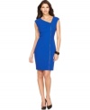An asymmetrical neckline and decorative front zipper give this Calvin Klein sheath a dose of edge that's daring but still great for work and day wear!